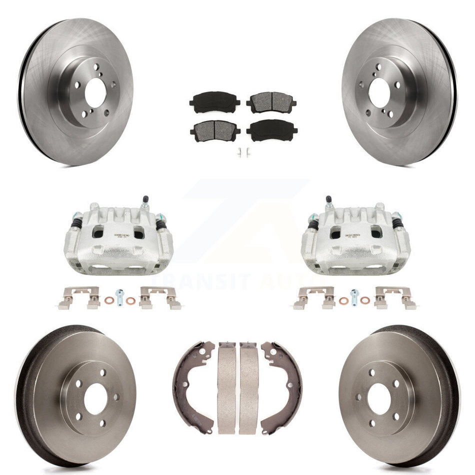Front Rear Brake Caliper Rotors Drum Semi-Metallic Pads Kit (8Pc) For Subaru Impreza WRX KC8-100842S