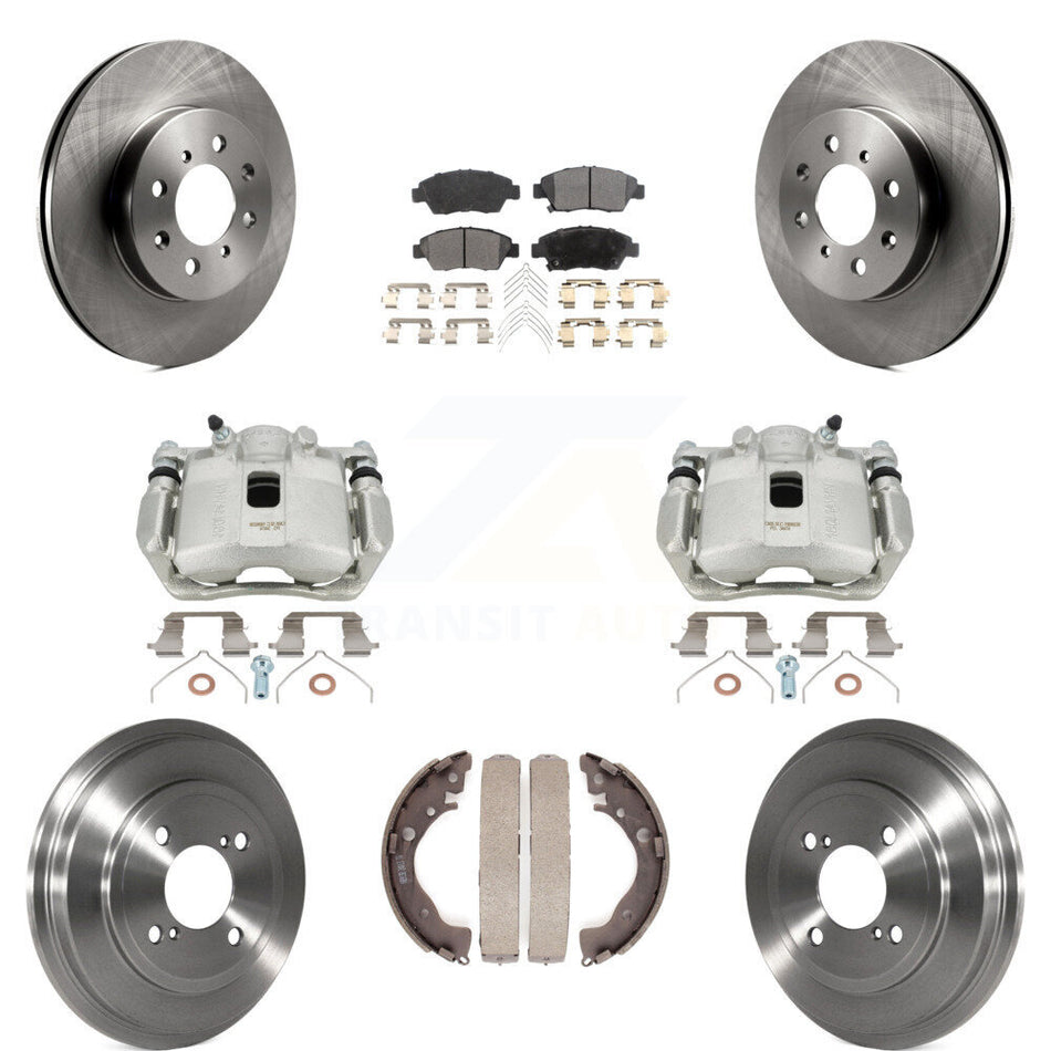 Front Rear Disc Brake Caliper Rotors Drums Ceramic Pads Kit (8Pc) For 2013 Honda Fit DX with GAS engine KC8-100842T