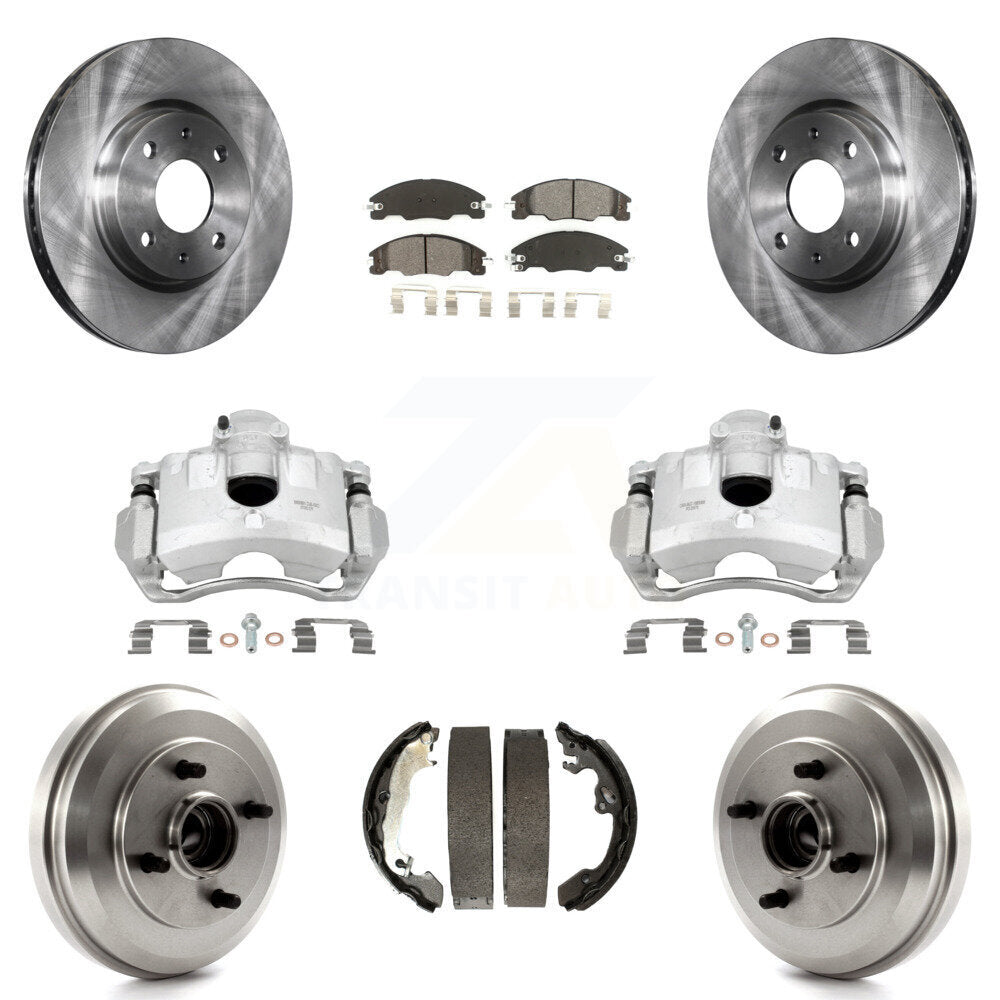 Front Rear Disc Brake Caliper Rotors Drums Semi-Metallic Pads Kit (8Pc) For Ford Focus KC8-100843S