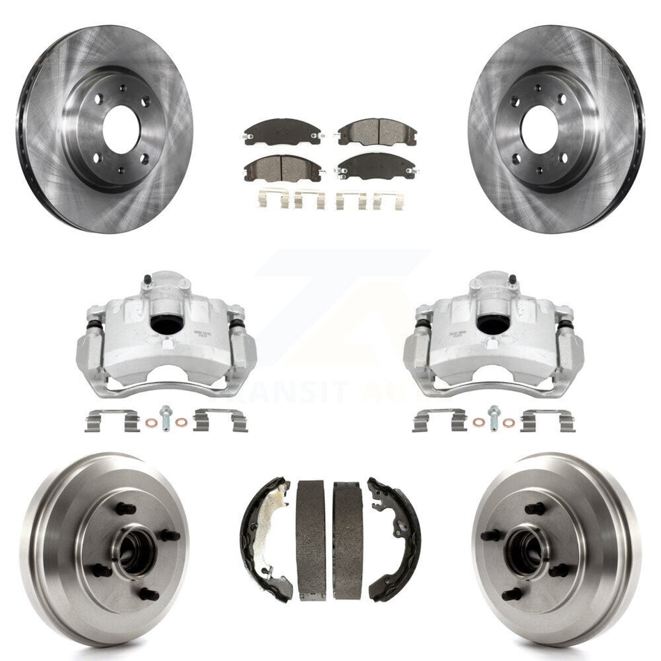 Front Rear Disc Brake Caliper Rotors Drums Semi-Metallic Pads Kit (8Pc) For Ford Focus KC8-100843S