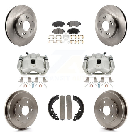 Front Rear Disc Brake Caliper Rotors Drums Semi-Metallic Pads Kit (8Pc) For Honda Civic KC8-100844P by Transit Auto