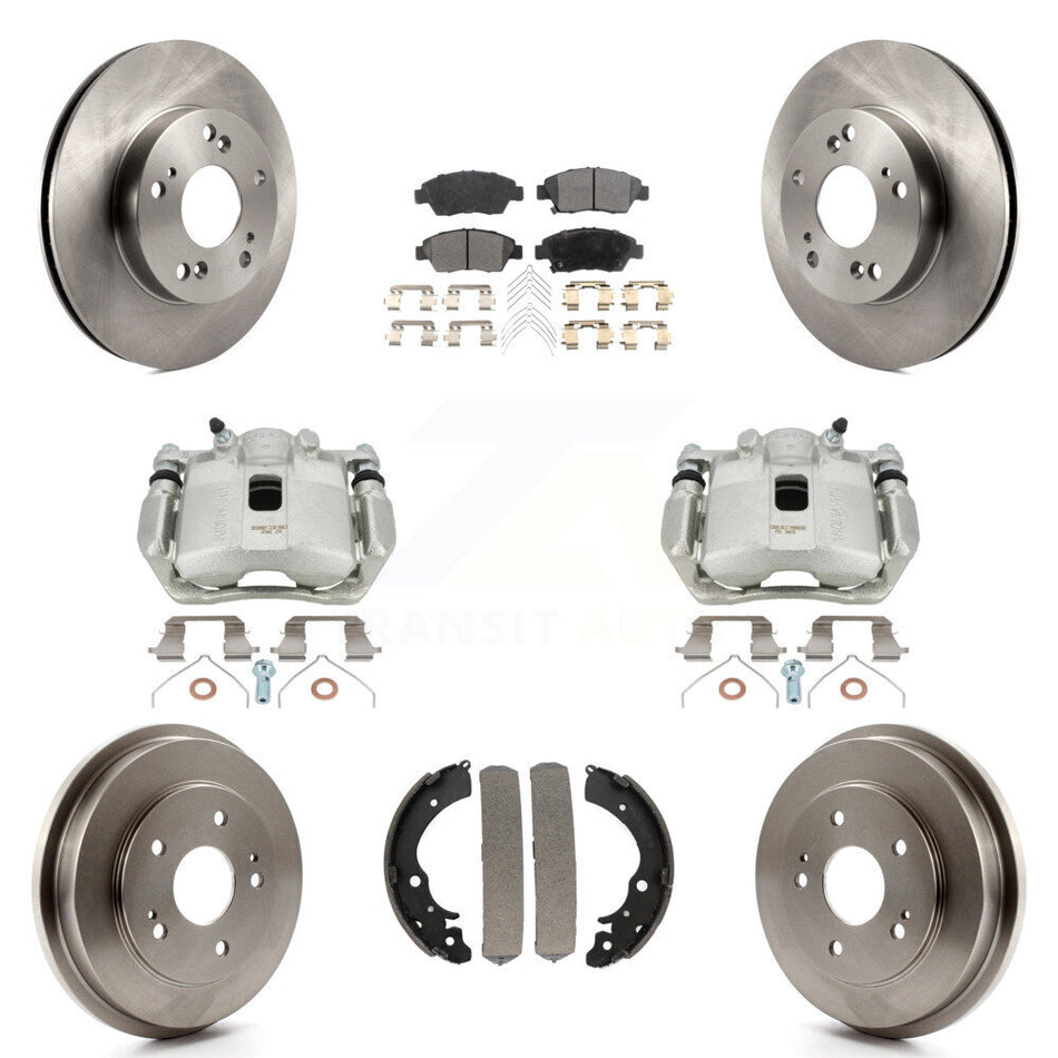 Front Rear Disc Brake Caliper Rotors Drums Semi-Metallic Pads Kit (8Pc) For Honda Civic KC8-100844P