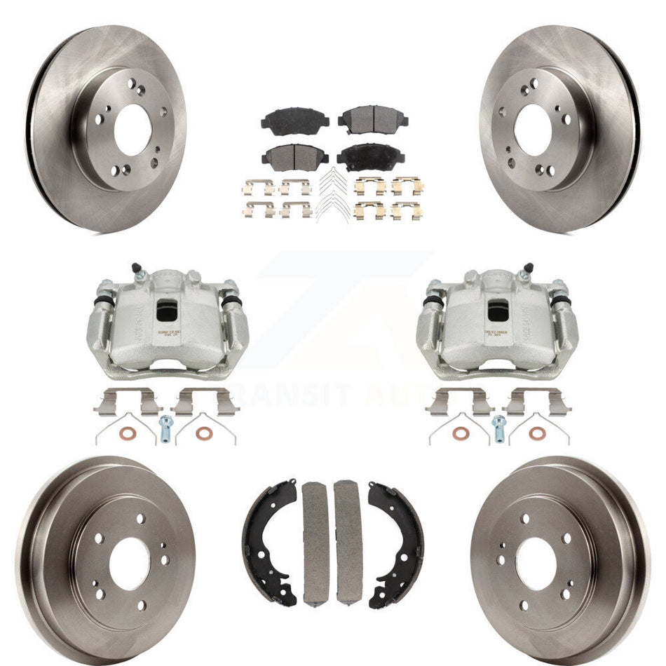 Front Rear Disc Brake Caliper Rotors Drums Semi-Metallic Pads Kit (8Pc) For Honda Civic KC8-100844P