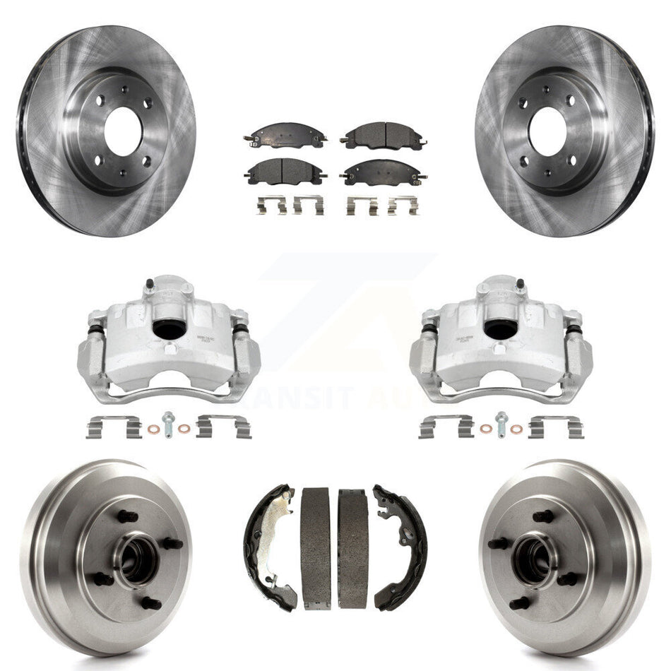 Front Rear Disc Brake Caliper Rotors Drums Ceramic Pads Kit (8Pc) For Ford Focus KC8-100844T