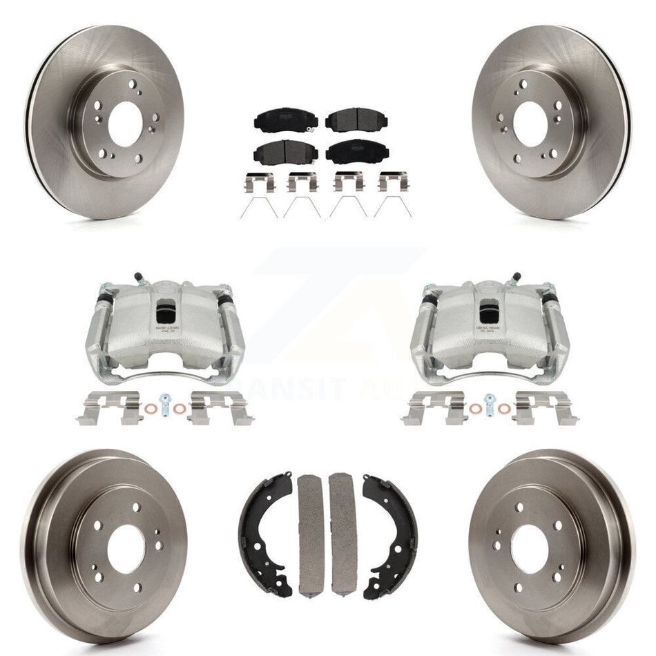 Front Rear Disc Brake Caliper Rotors Drums Semi-Metallic Pads Kit (8Pc) For Honda Civic KC8-100845P by Transit Auto