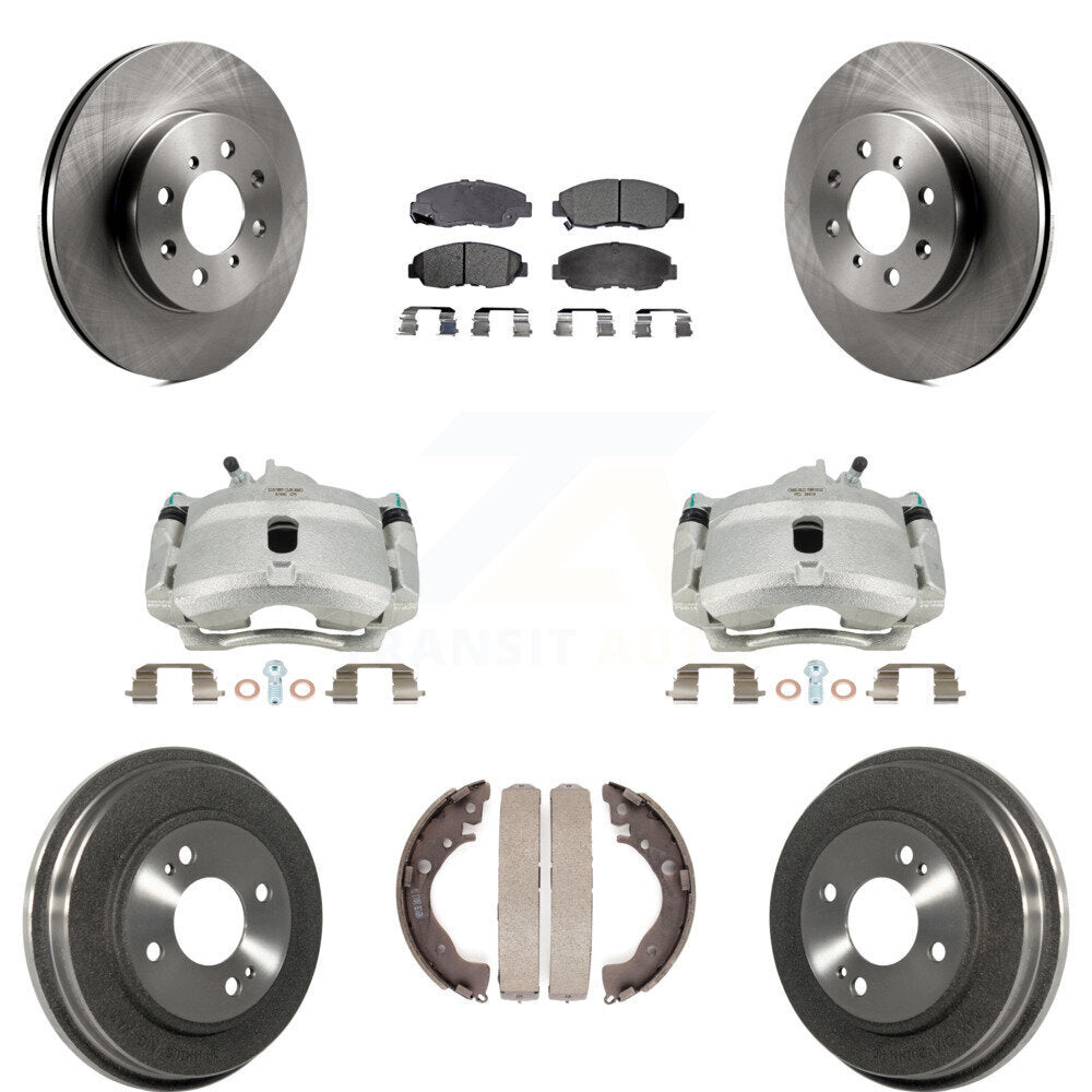 Front Rear Disc Brake Caliper Rotors Drums Ceramic Pads Kit (8Pc) For Honda Insight KC8-100845T by Transit Auto