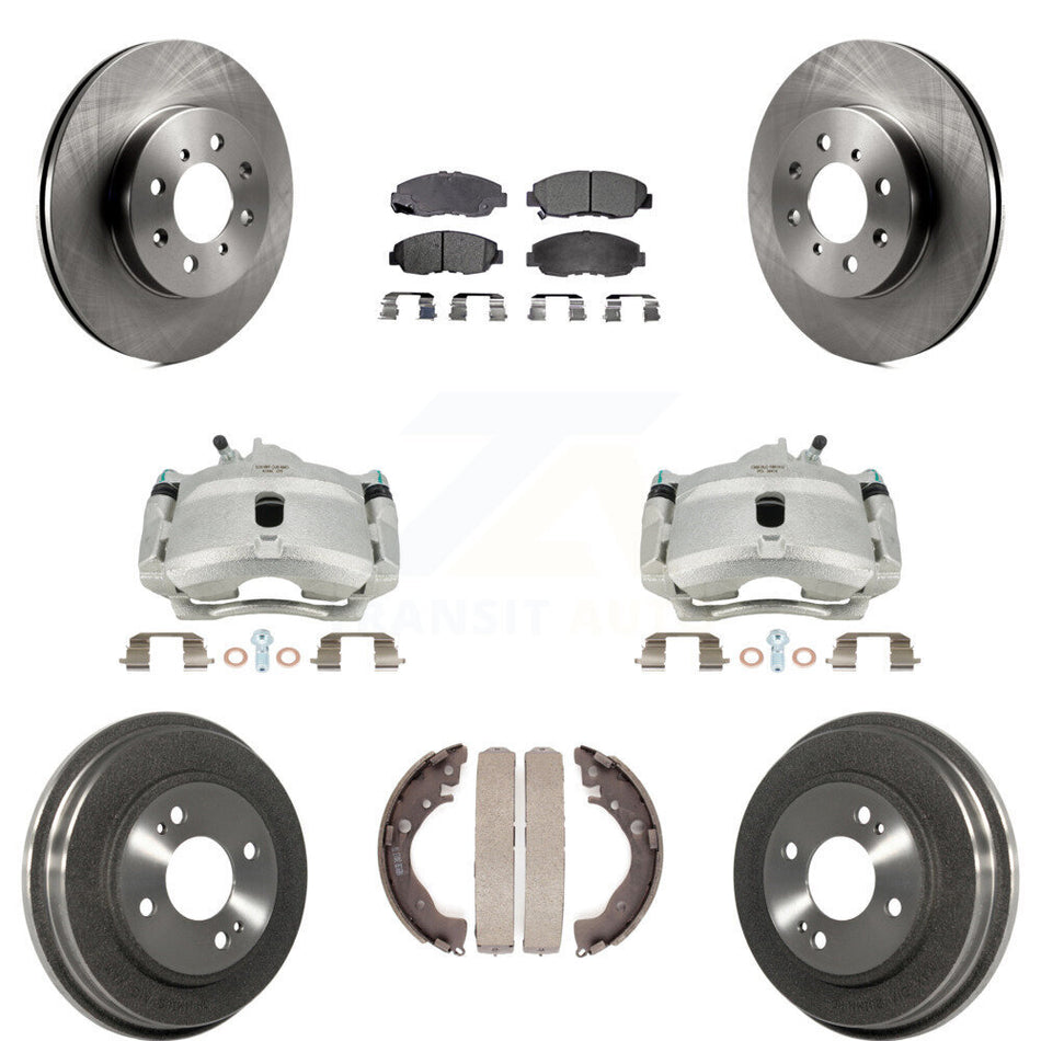 Front Rear Disc Brake Caliper Rotors Drums Ceramic Pads Kit (8Pc) For Honda Insight KC8-100845T