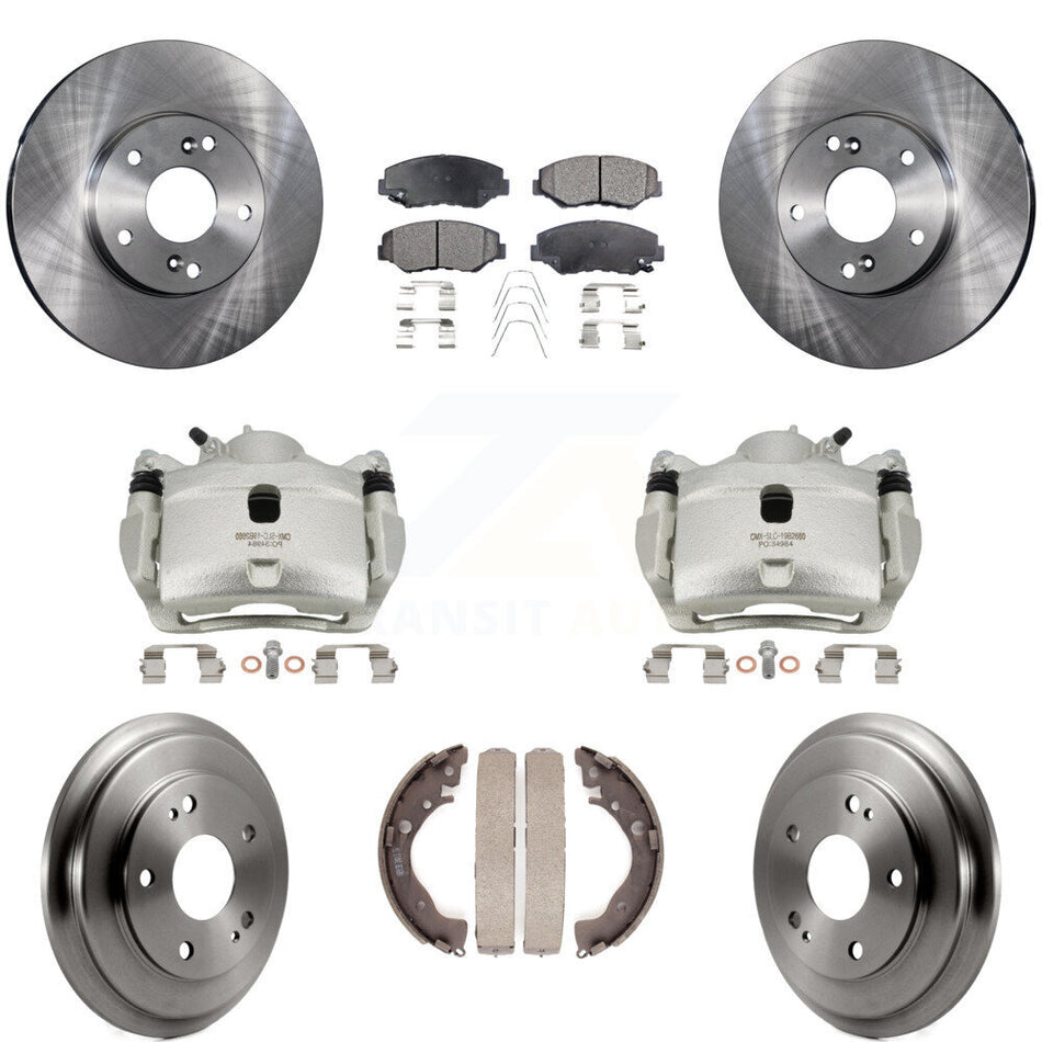 Front Rear Disc Brake Caliper Rotors Drums Semi-Metallic Pads Kit (8Pc) For Honda Civic KC8-100846P