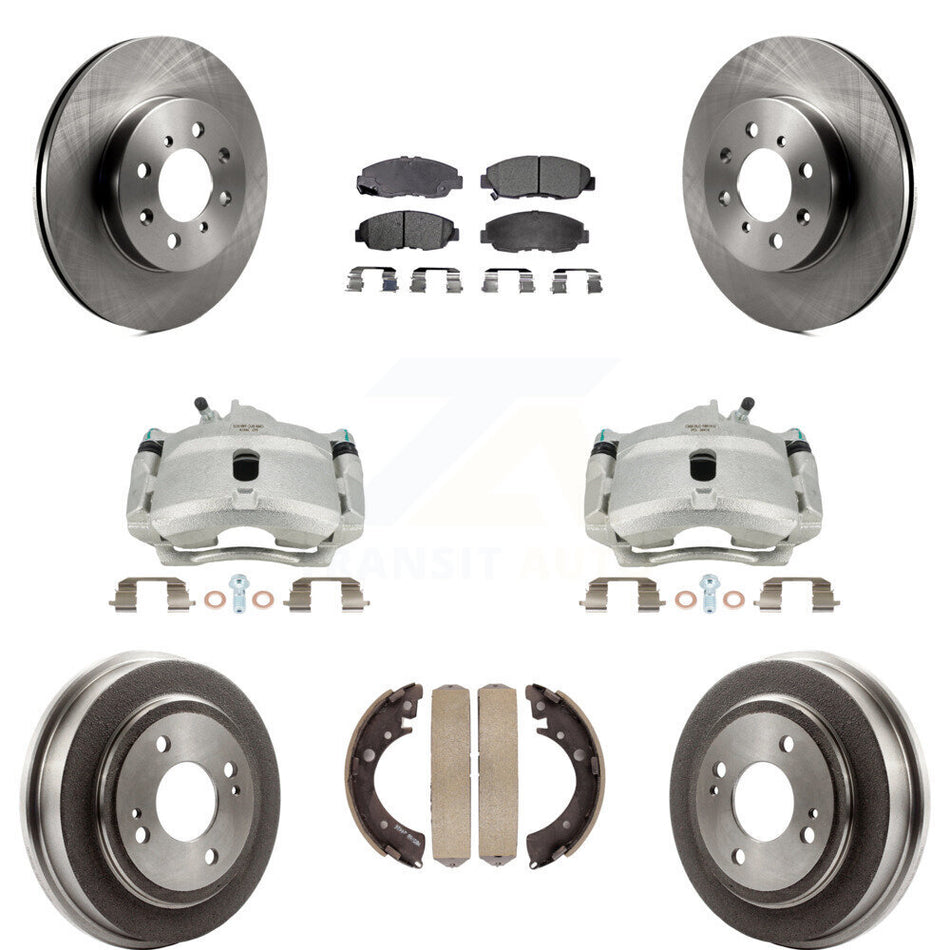 Front Rear Disc Brake Caliper Rotors Drums Ceramic Pads Kit (8Pc) For Honda Civic Acura EL KC8-100846T