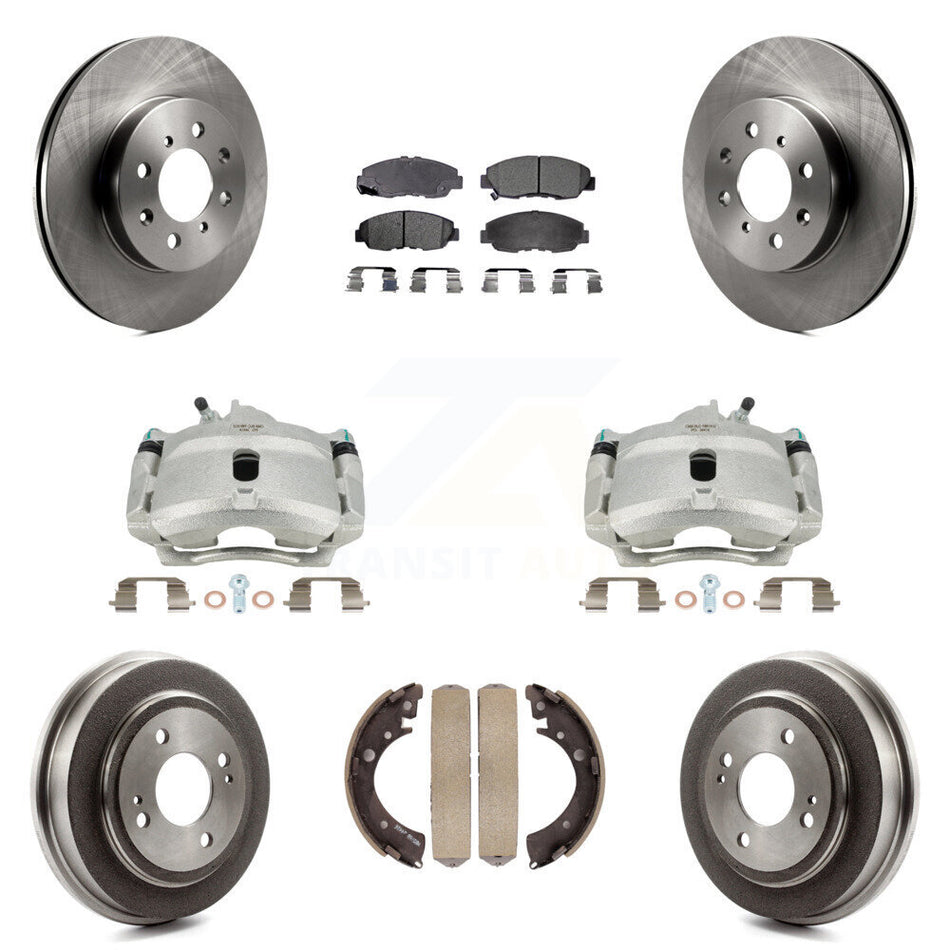 Front Rear Disc Brake Caliper Rotors Drums Ceramic Pads Kit (8Pc) For Honda Civic Acura EL KC8-100846T