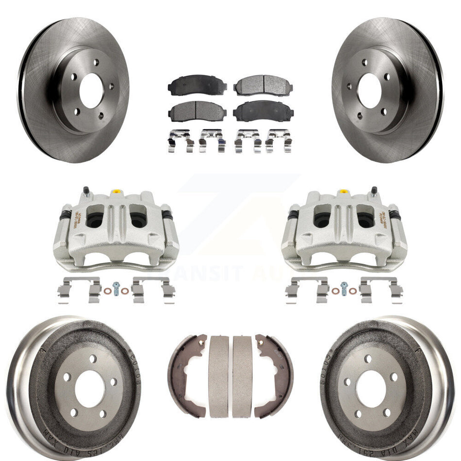 Front Rear Brake Caliper Rotors Drum Ceramic Pads Kit (8Pc) For Chevrolet Equinox Saturn KC8-100847T