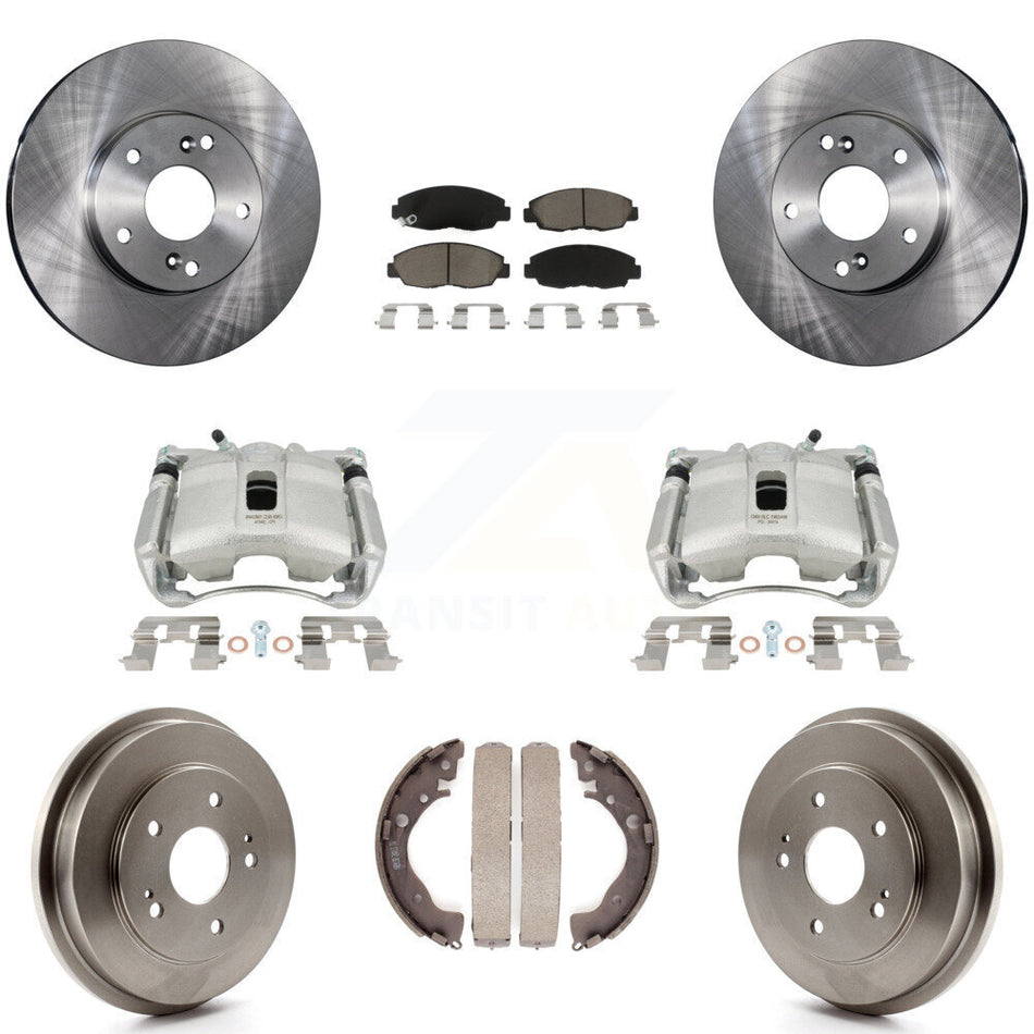 Front Rear Disc Brake Caliper Rotors Drums Ceramic Pads Kit (8Pc) For 2011 Honda Civic GX with 1.8L KC8-100848C
