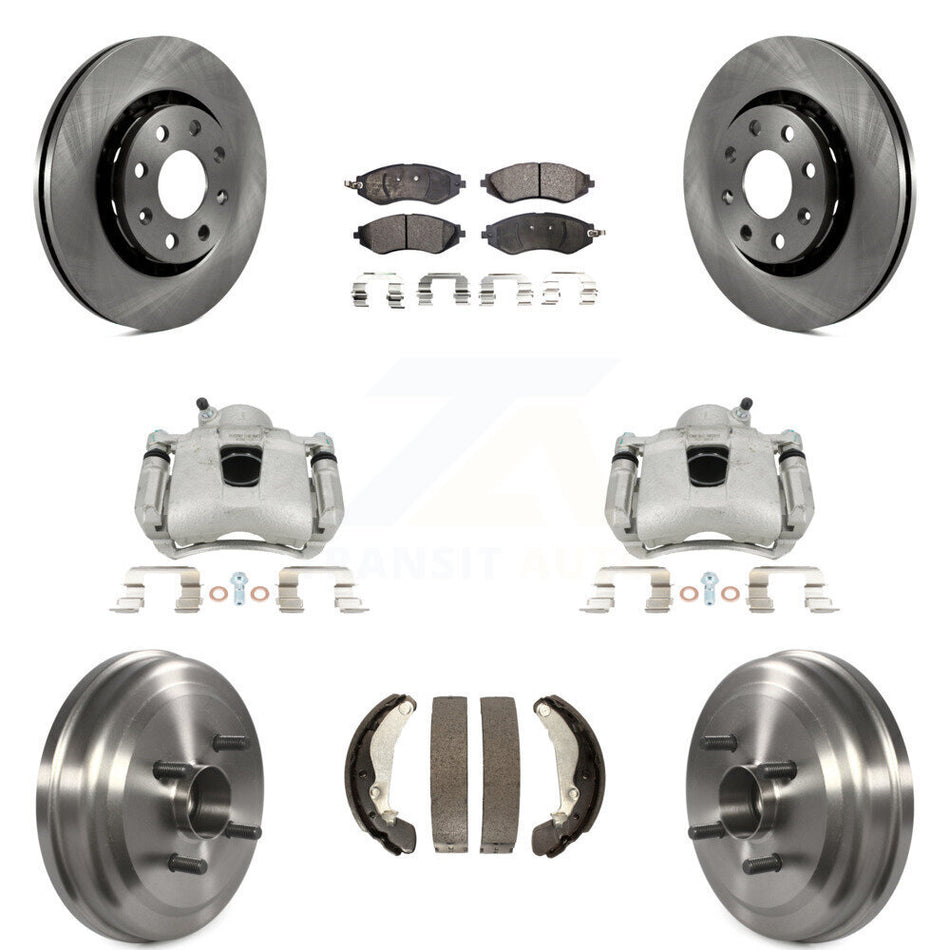 Front Rear Disc Brake Caliper Rotors Drums Semi-Metallic Pads Kit (8Pc) For Chevrolet Aveo Aveo5 Pontiac G3 Wave Wave5 With Hub Assembly KC8-100848P