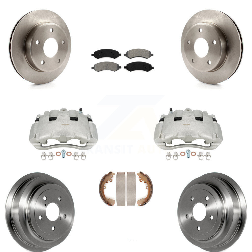 Front Rear Disc Brake Caliper Rotors Drums Semi-Metallic Pads Kit (8Pc) For Dodge Dakota Mitsubishi Raider KC8-100848S by Transit Auto