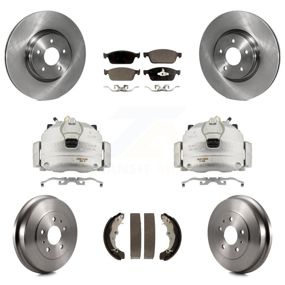 Front Rear Brake Caliper Rotors Drums Ceramic Pads Kit (8Pc) For 2013-2018 Ford Focus ST KC8-100848T