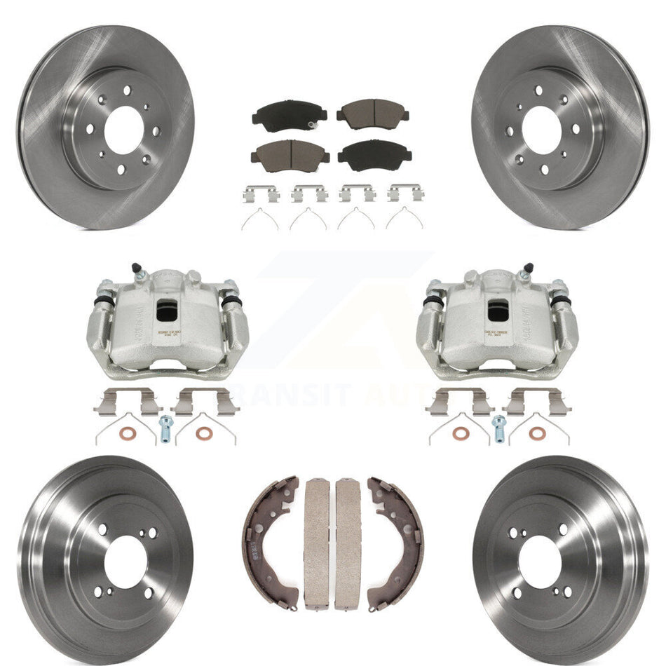 Front Rear Disc Brake Caliper Rotors Drums Ceramic Pads Kit (8Pc) For 2015-2020 Honda Fit KC8-100849C
