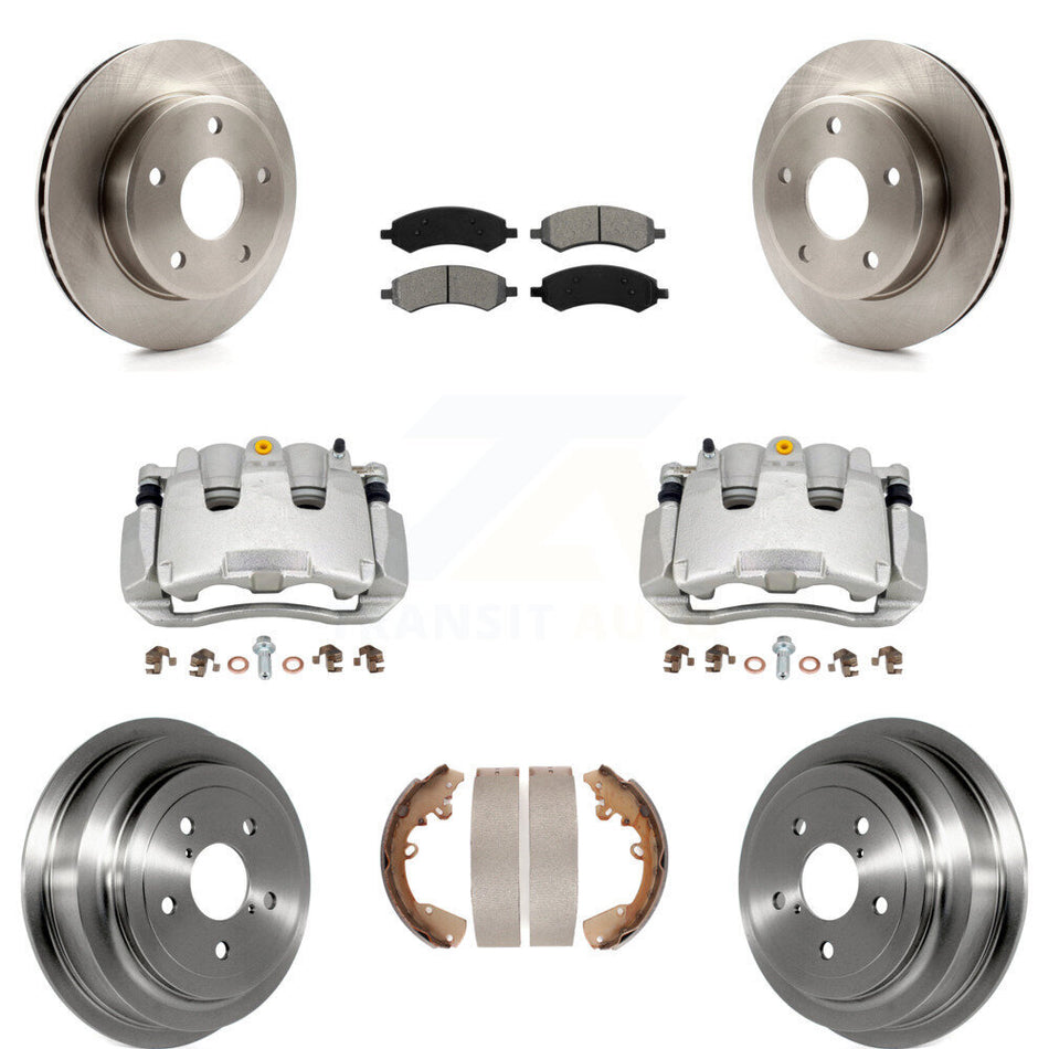 Front Rear Brake Caliper Rotors Drums Semi-Metallic Pads Kit (8Pc) For Dakota Dodge Ram KC8-100849S