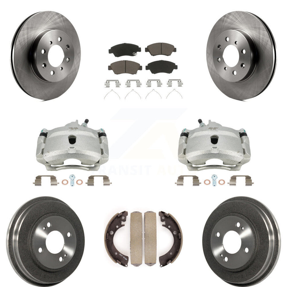 Front Rear Disc Brake Caliper Rotors Drums Ceramic Pads Kit (8Pc) For Honda Civic With 4 Lug Wheels KC8-100850C by Transit Auto