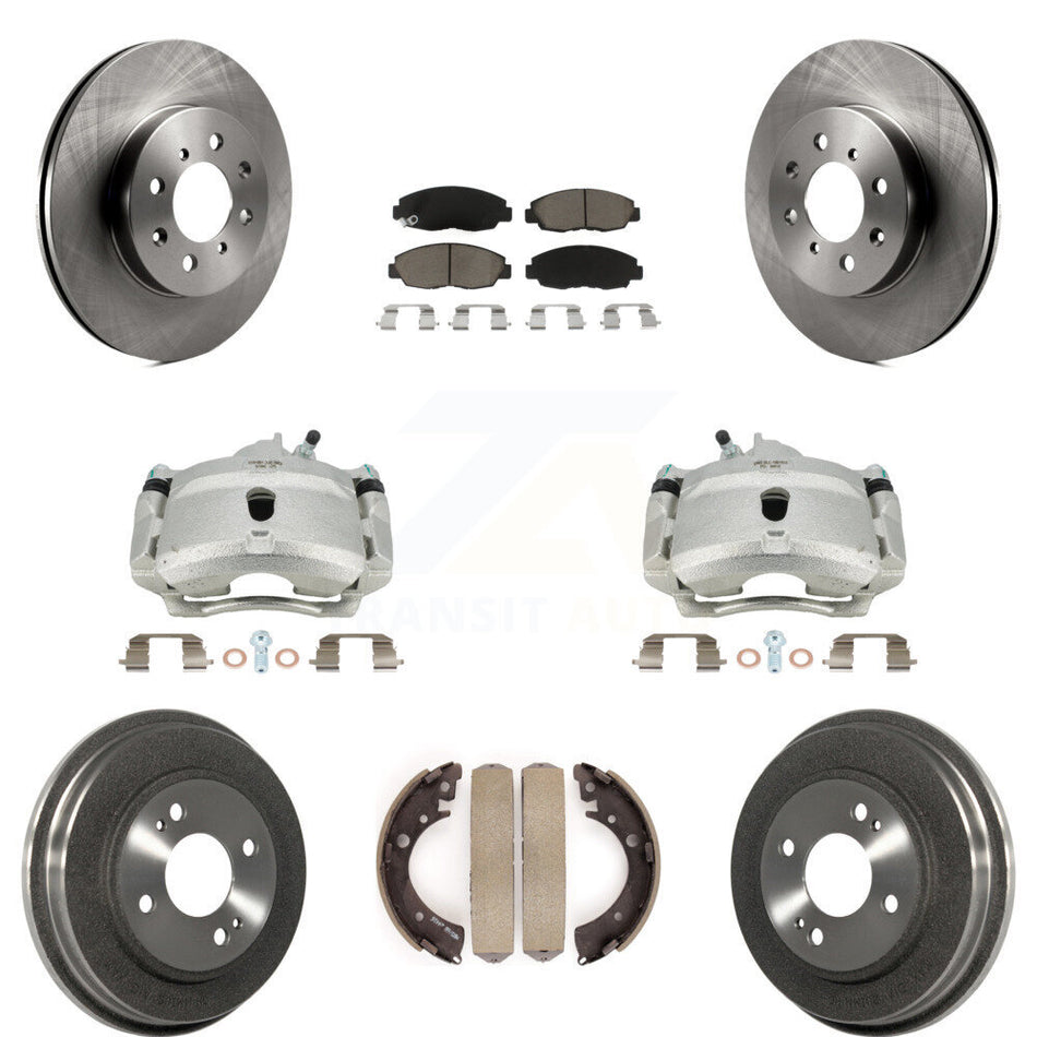 Front Rear Disc Brake Caliper Rotors Drums Ceramic Pads Kit (8Pc) For Honda Civic KC8-100851C by Transit Auto