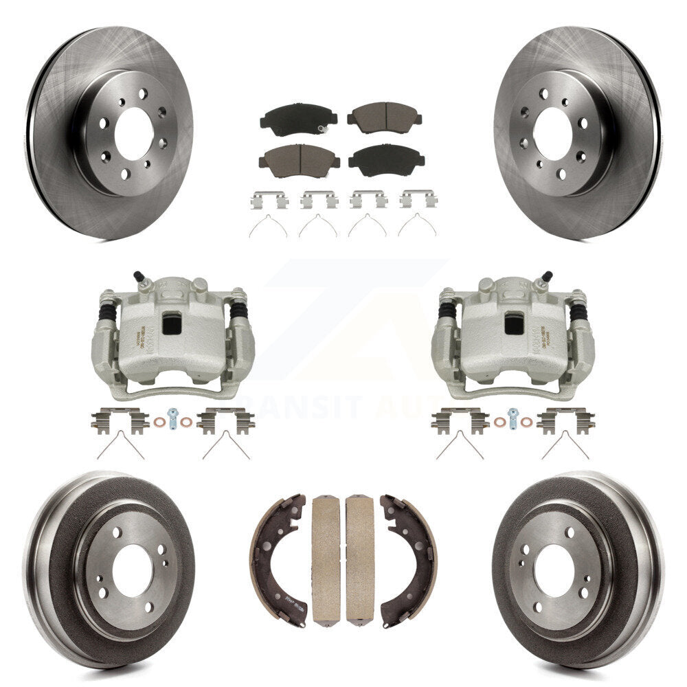 Front Rear Disc Brake Caliper Rotors Drum Ceramic Pads Kit (8Pc) For 2007-2008 Honda Fit KC8-100852C