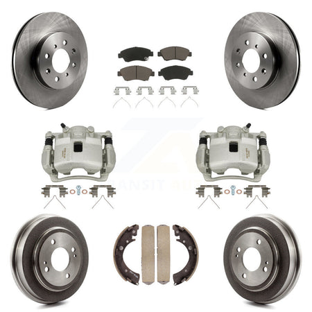 Front Rear Disc Brake Caliper Rotors Drum Ceramic Pads Kit (8Pc) For 2007-2008 Honda Fit KC8-100852C