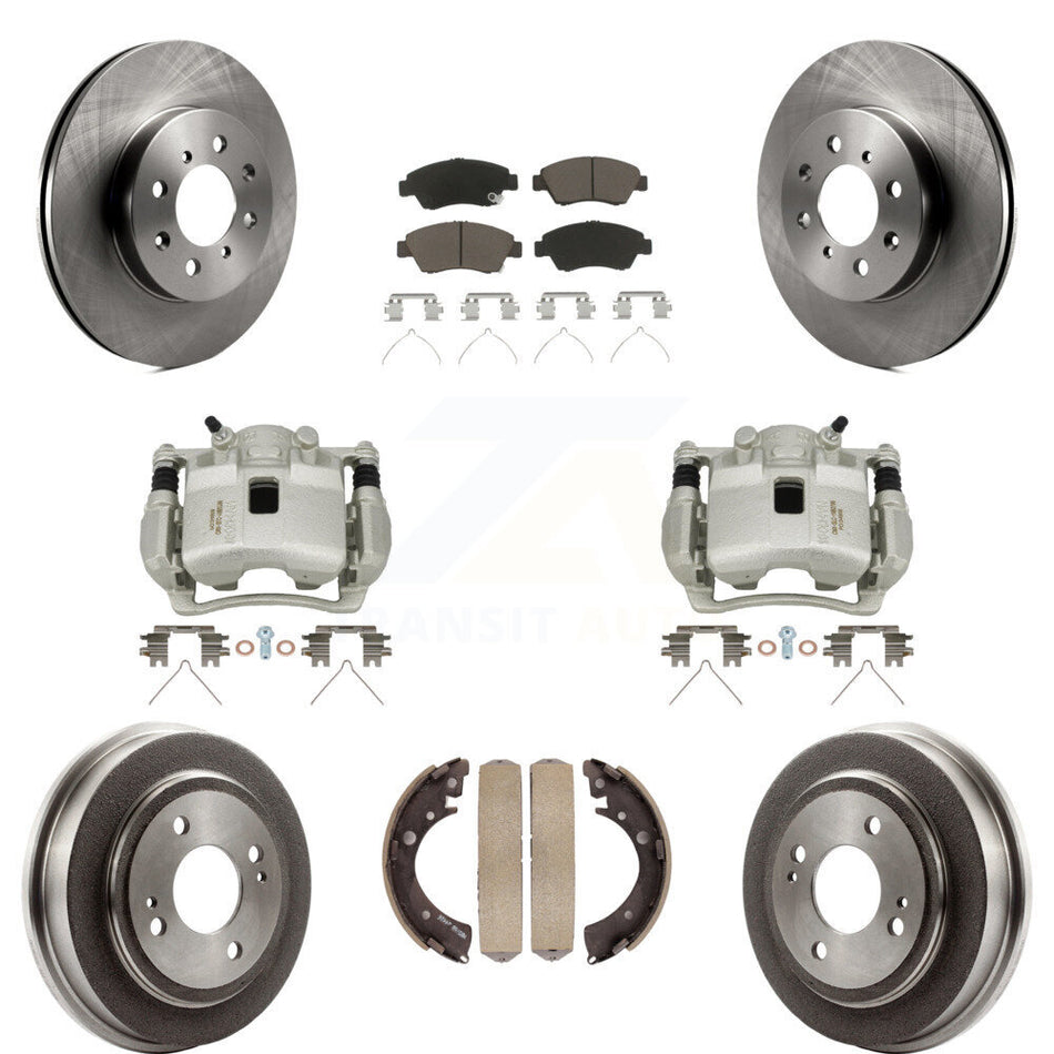 Front Rear Disc Brake Caliper Rotors Drum Ceramic Pads Kit (8Pc) For 2007-2008 Honda Fit KC8-100852C