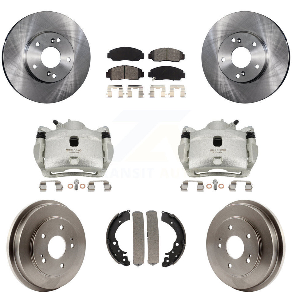 Front Rear Brake Caliper Rotor Drum Semi-Metallic Pad Kit (8Pc) For 07 Honda Accord 2.4L KC8-100853S