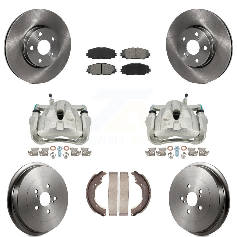 Front Rear Disc Brake Caliper Rotors Drums Semi-Metallic Pads Kit (8Pc) For Toyota Corolla KC8-100854S by Transit Auto