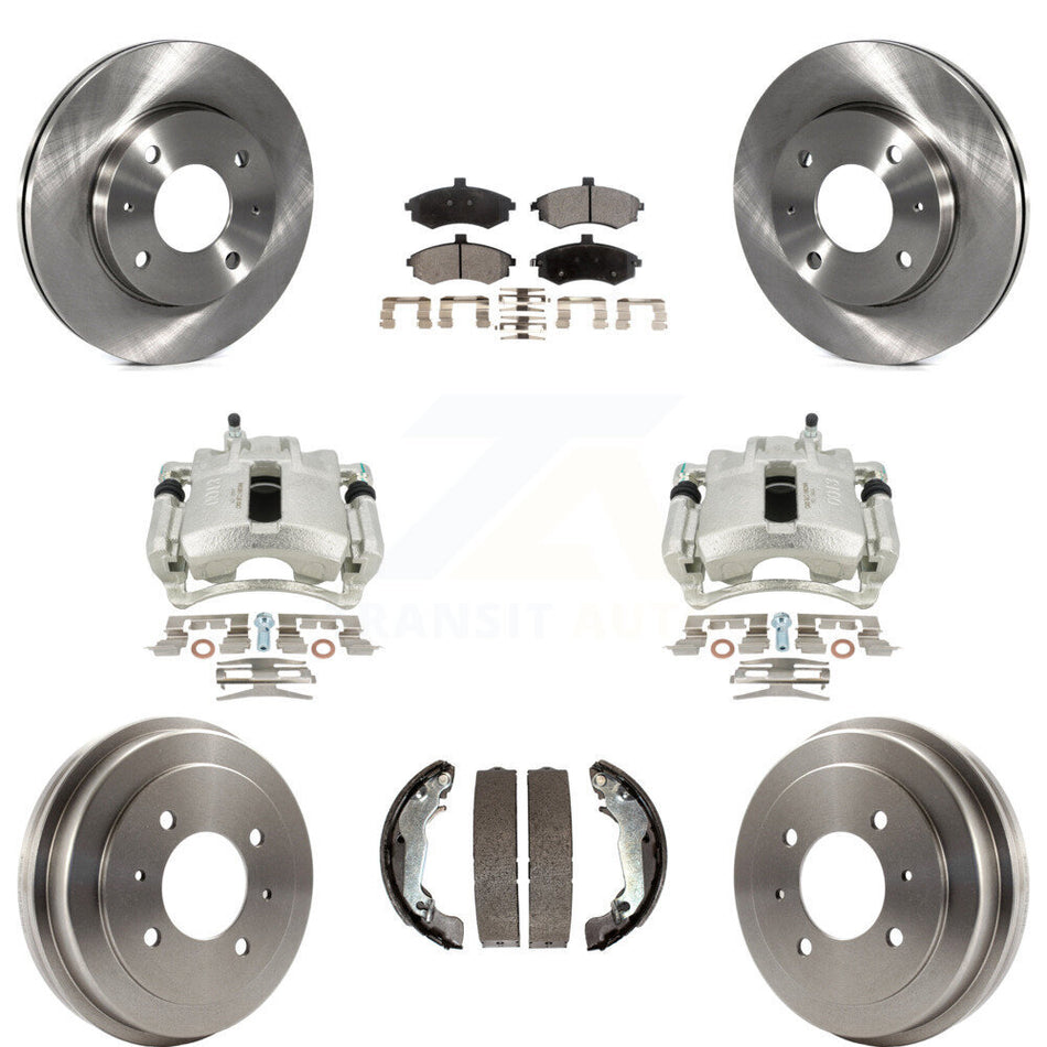 Front Rear Disc Brake Caliper Rotors Drums Semi-Metallic Pads Kit (8Pc) For Hyundai Elantra Drum rear brakes KC8-100855P