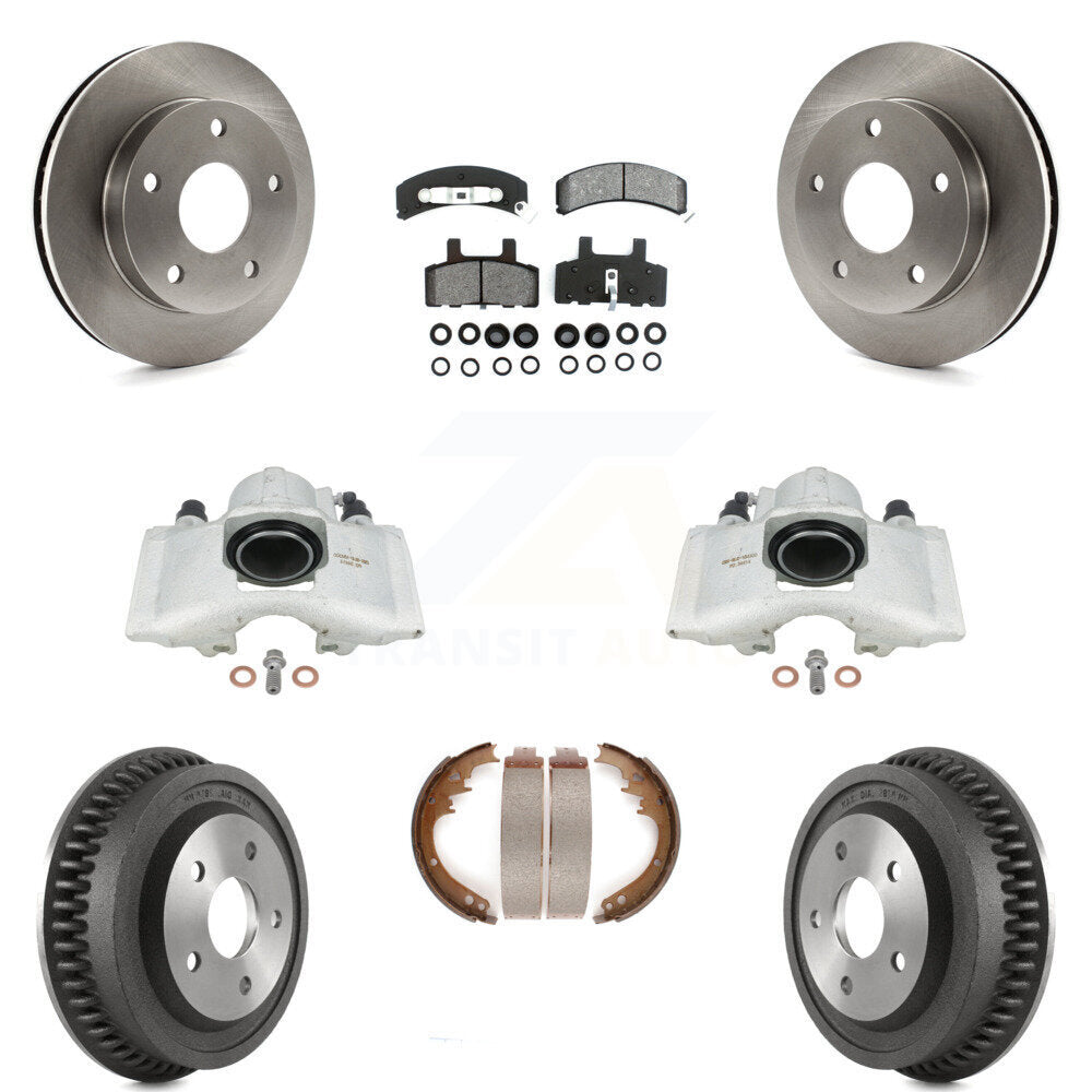 Front Rear Disc Brake Caliper Rotors Drums Semi-Metallic Pads Kit (8Pc) For 1994-1999 Dodge Ram 1500 4WD KC8-100855S by Transit Auto