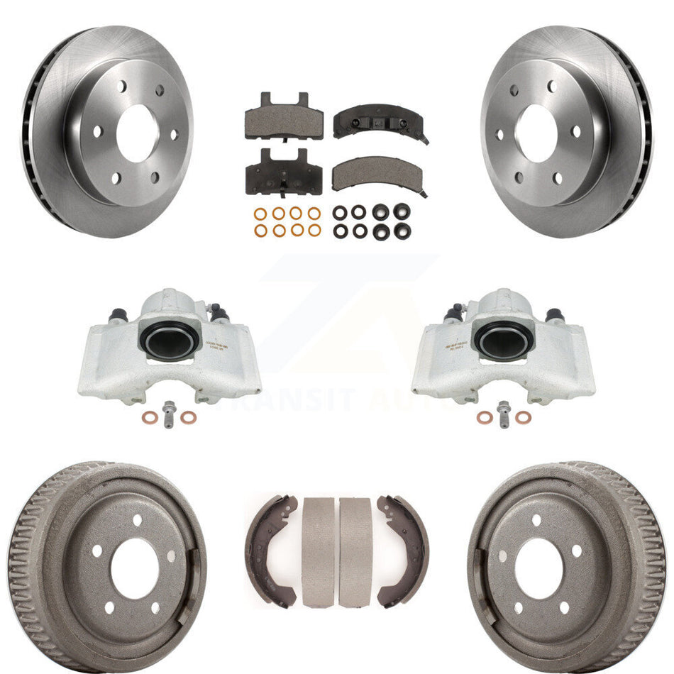 Front Rear Disc Brake Caliper Rotors Drums Ceramic Pads Kit (8Pc) For GMC Yukon With 10" Diameter Drum KC8-100855T