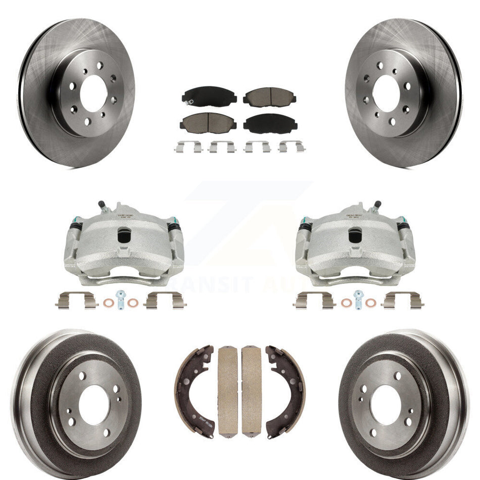 Front Rear Disc Brake Caliper Rotors Drums Ceramic Pads Kit (8Pc) For Honda Civic Acura EL KC8-100856C