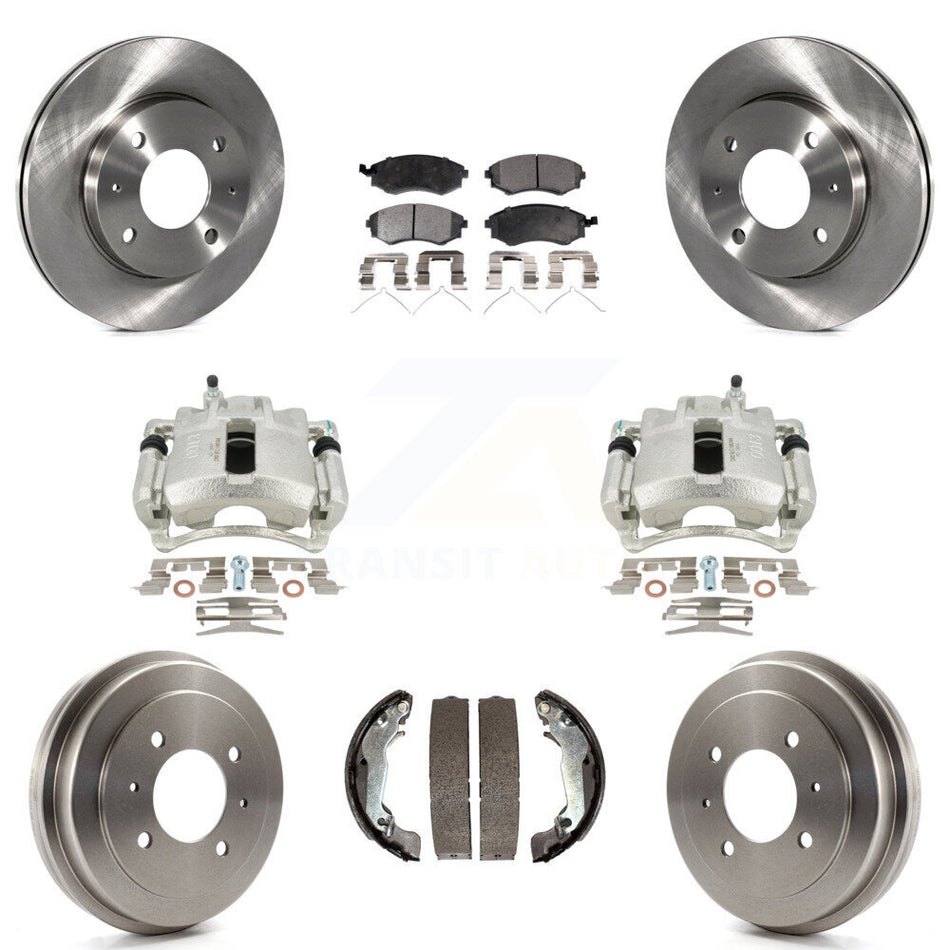 Front Rear Disc Brake Caliper Rotors Drums Semi-Metallic Pads Kit (8Pc) For 2002 Hyundai Elantra Drum rear brakes To 10 31 01 KC8-100856P