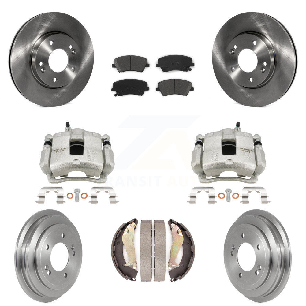 Front Rear Disc Brake Caliper Rotor Drum Semi-Metallic Pad Kit (8Pc) For Hyundai Elantra KC8-100856S