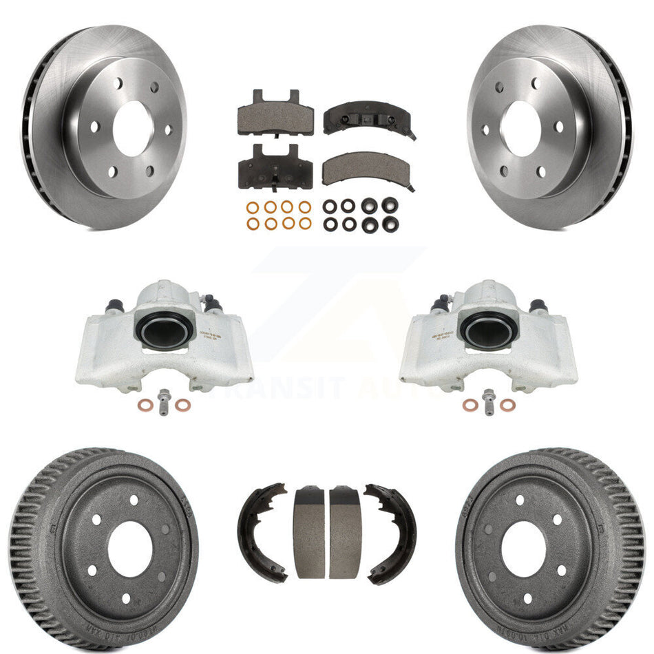 Front Rear Disc Brake Caliper Rotors Drums Ceramic Pads Kit (8Pc) For 1995-1997 GMC Yukon 2 doors with 4WD GAS engine With 11" Diameter Drum KC8-100856T by Transit Auto