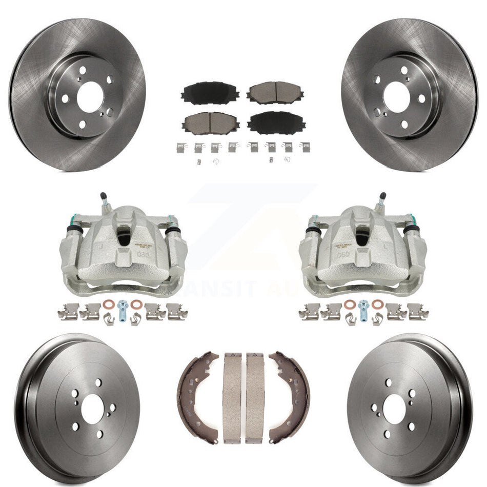 Front Rear Disc Brake Caliper Rotors Drums Ceramic Pads Kit (8Pc) For Toyota Corolla KC8-100857C by Transit Auto