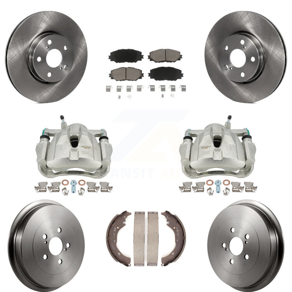 Front Rear Disc Brake Caliper Rotors Drums Ceramic Pads Kit (8Pc) For Toyota Corolla KC8-100857C