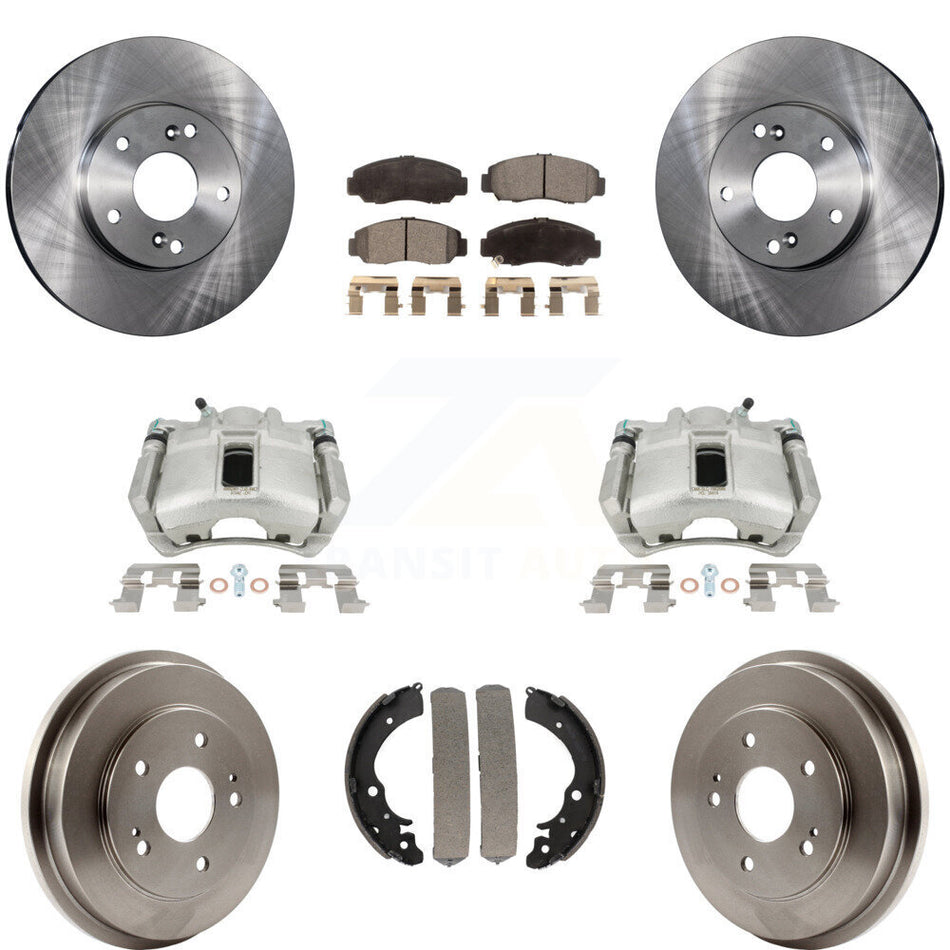 Front Rear Disc Brake Caliper Rotors Drums Semi-Metallic Pads Kit (8Pc) For 2003-2006 Honda Accord 2.4L Vehicles Built Canadian Market KC8-100857P