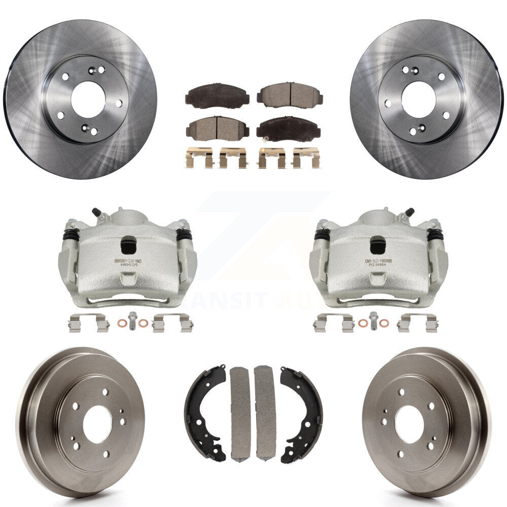 Front Rear Brake Caliper Rotor Drum Semi-Metallic Pad Kit (8Pc) For 07 Honda Accord 2.4L KC8-100858P