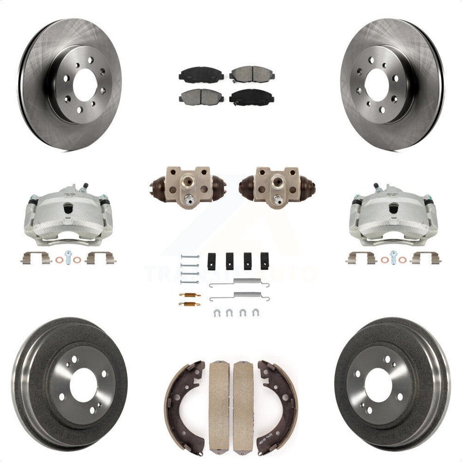 Front Rear Disc Brake Caliper Rotors Drums Semi-Metallic Pads Shoes Wheel Cylinders And Hardware Kit (11Pc) For Honda Civic KC8-100858S by Transit Auto