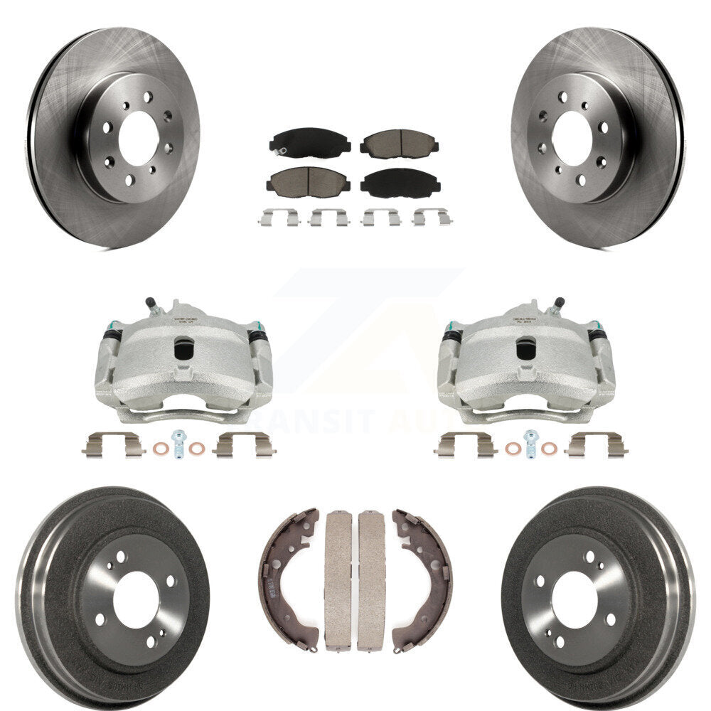 Front Rear Disc Brake Caliper Rotors Drums Ceramic Pads Kit (8Pc) For Honda Insight KC8-100859C by Transit Auto