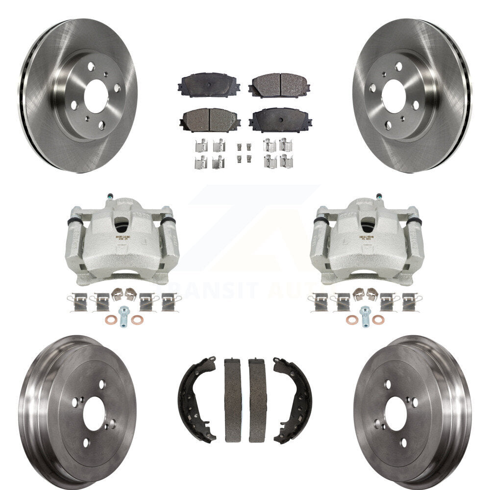 Front Rear Disc Brake Caliper Rotors Drums Semi-Metallic Pads Kit (8Pc) For Toyota Yaris KC8-100859P