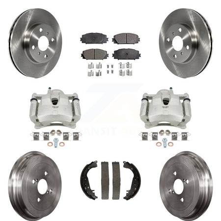 Front Rear Disc Brake Caliper Rotors Drums Semi-Metallic Pads Kit (8Pc) For Toyota Yaris KC8-100859P