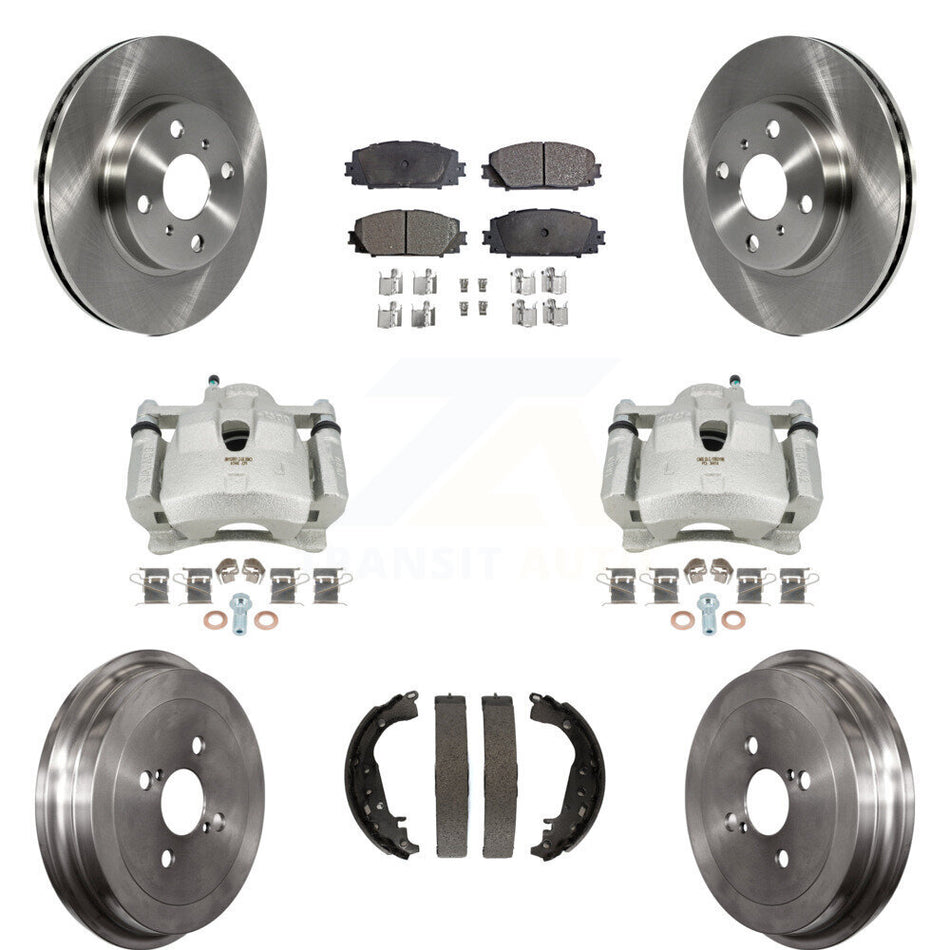 Front Rear Disc Brake Caliper Rotors Drums Semi-Metallic Pads Kit (8Pc) For Toyota Yaris KC8-100859P