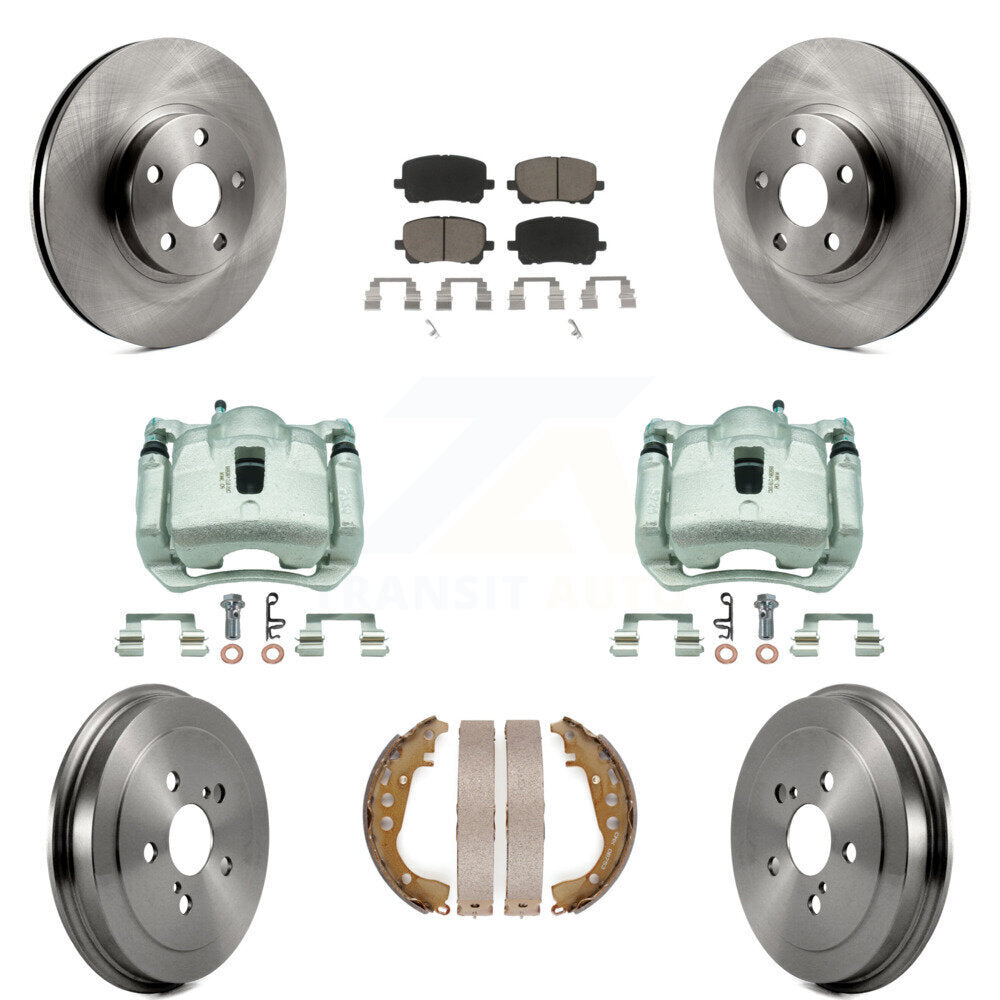 Front Rear Disc Brake Caliper Rotors Drums Ceramic Pads Kit (8Pc) For Toyota Corolla KC8-100862C