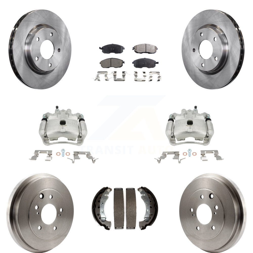 Front Rear Disc Brake Caliper Rotors Drums Semi-Metallic Pads Kit (8Pc) For Nissan Sentra KC8-100862P by Transit Auto