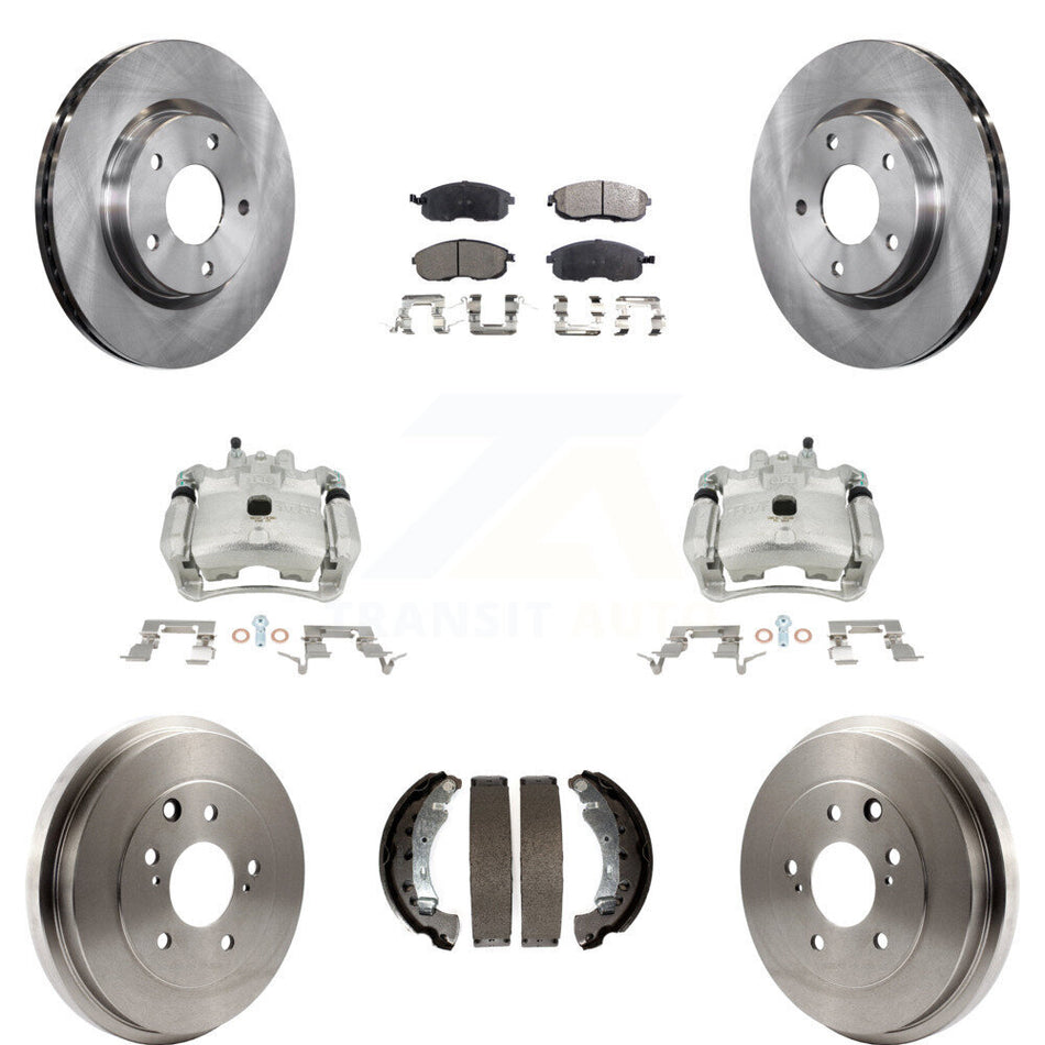 Front Rear Disc Brake Caliper Rotors Drums Semi-Metallic Pads Kit (8Pc) For Nissan Sentra KC8-100862P by Transit Auto