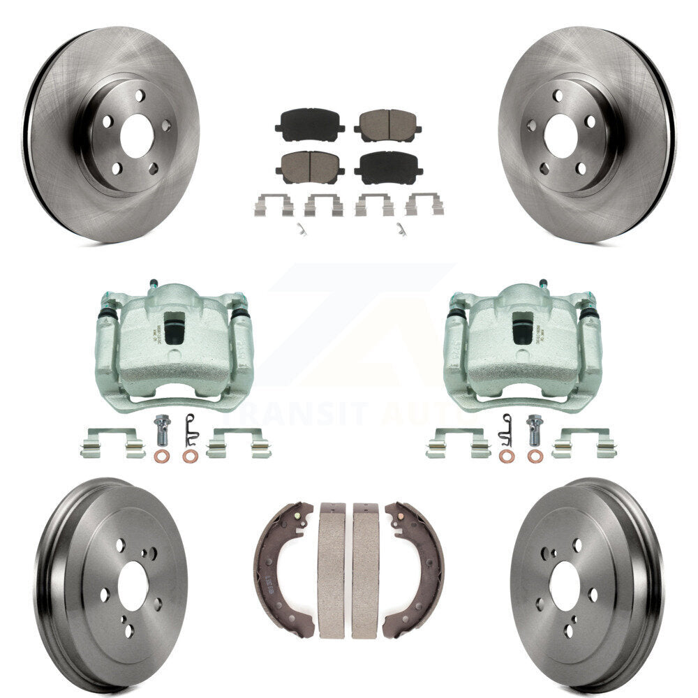 Front Rear Disc Brake Caliper Rotors Drums Ceramic Pads Kit (8Pc) For Toyota Corolla KC8-100863C