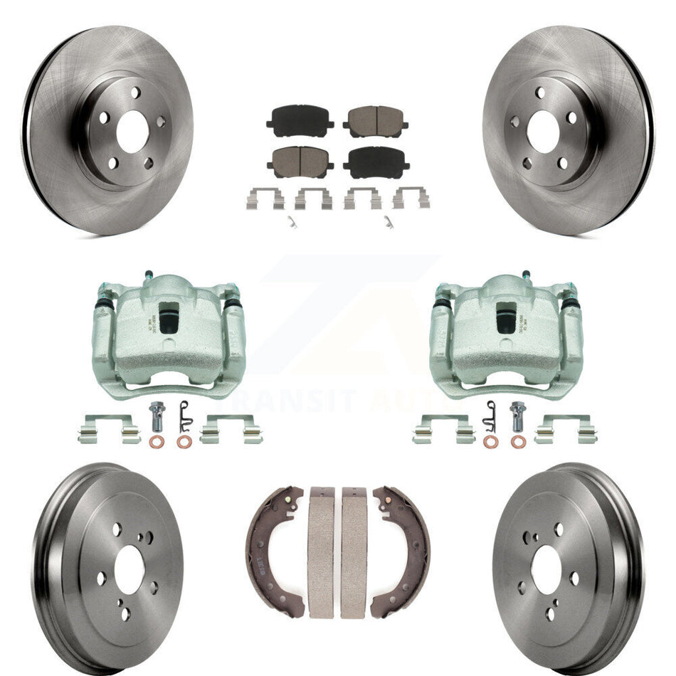 Front Rear Disc Brake Caliper Rotors Drums Ceramic Pads Kit (8Pc) For Toyota Corolla KC8-100863C