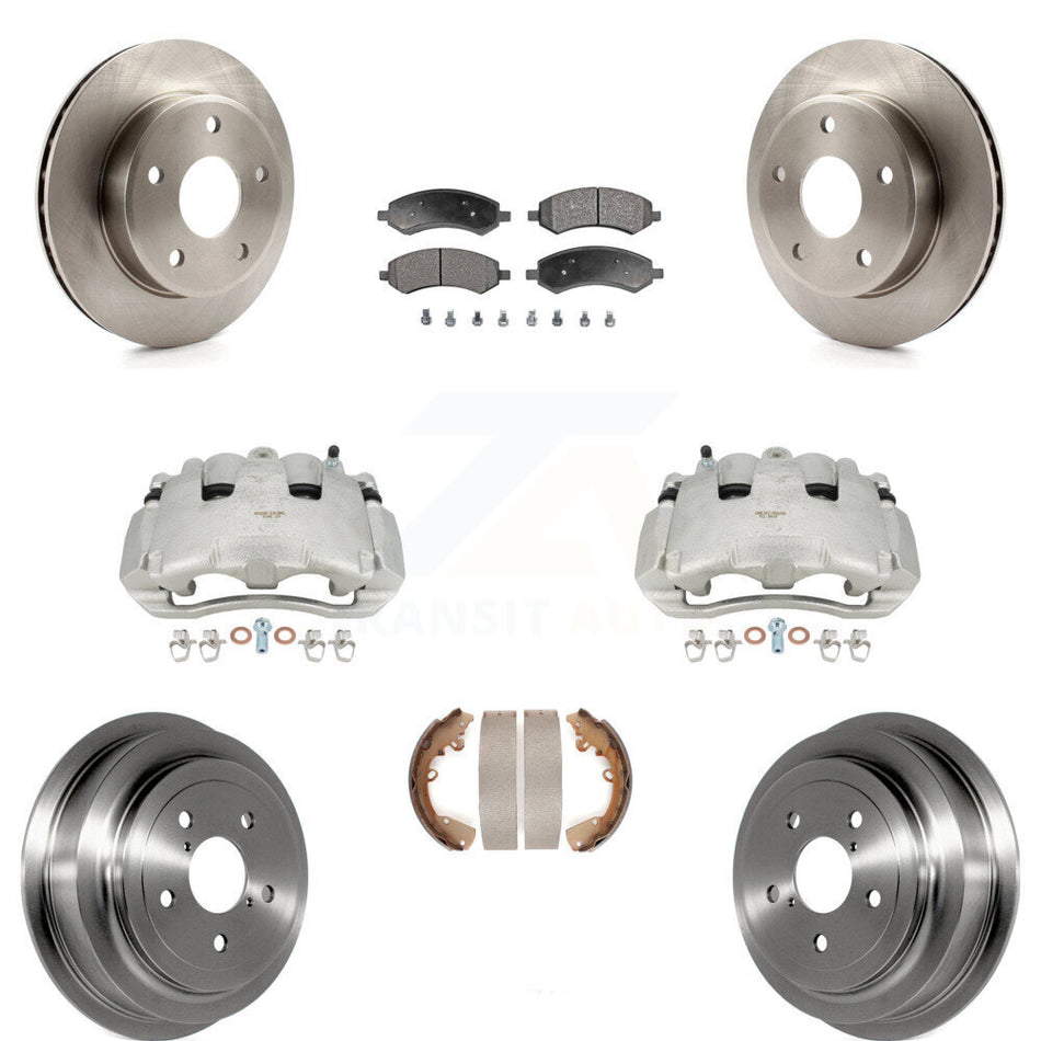 Front Rear Disc Brake Caliper Rotors Drums Semi-Metallic Pads Kit (8Pc) For Dodge Dakota Mitsubishi Raider KC8-100863P by Transit Auto